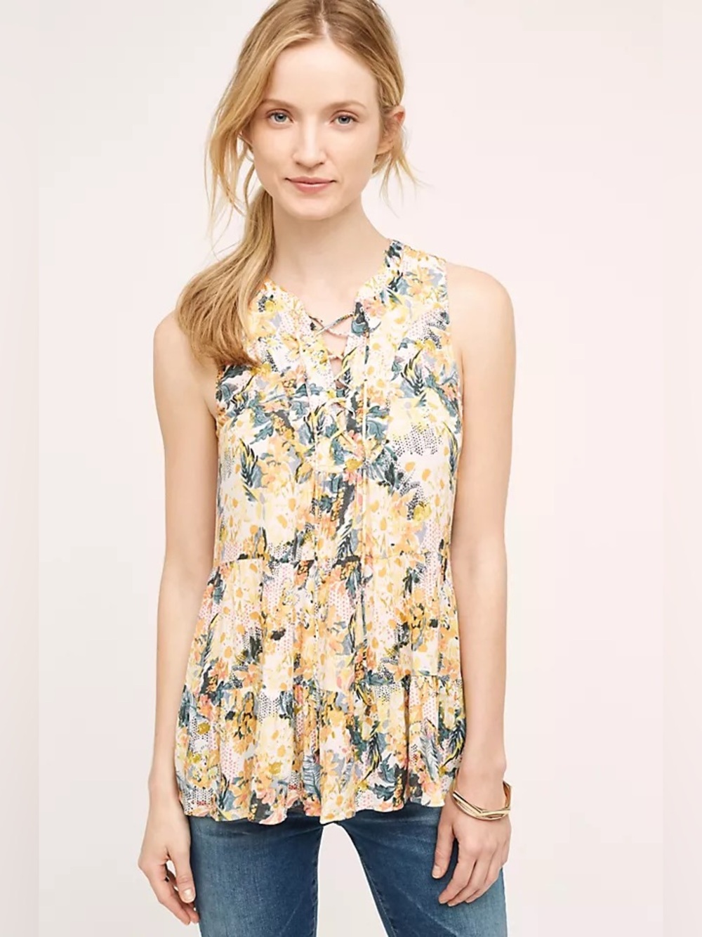 Anthropologie Floreat Anafa Tiered Tank Flowy Boho Cottagecore size 10
